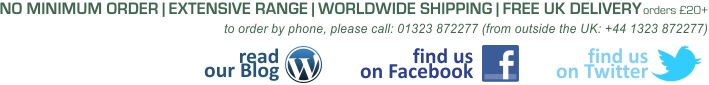 Extensive range, no minimum order, worldwide shipping and free UK delivery on orders over �20